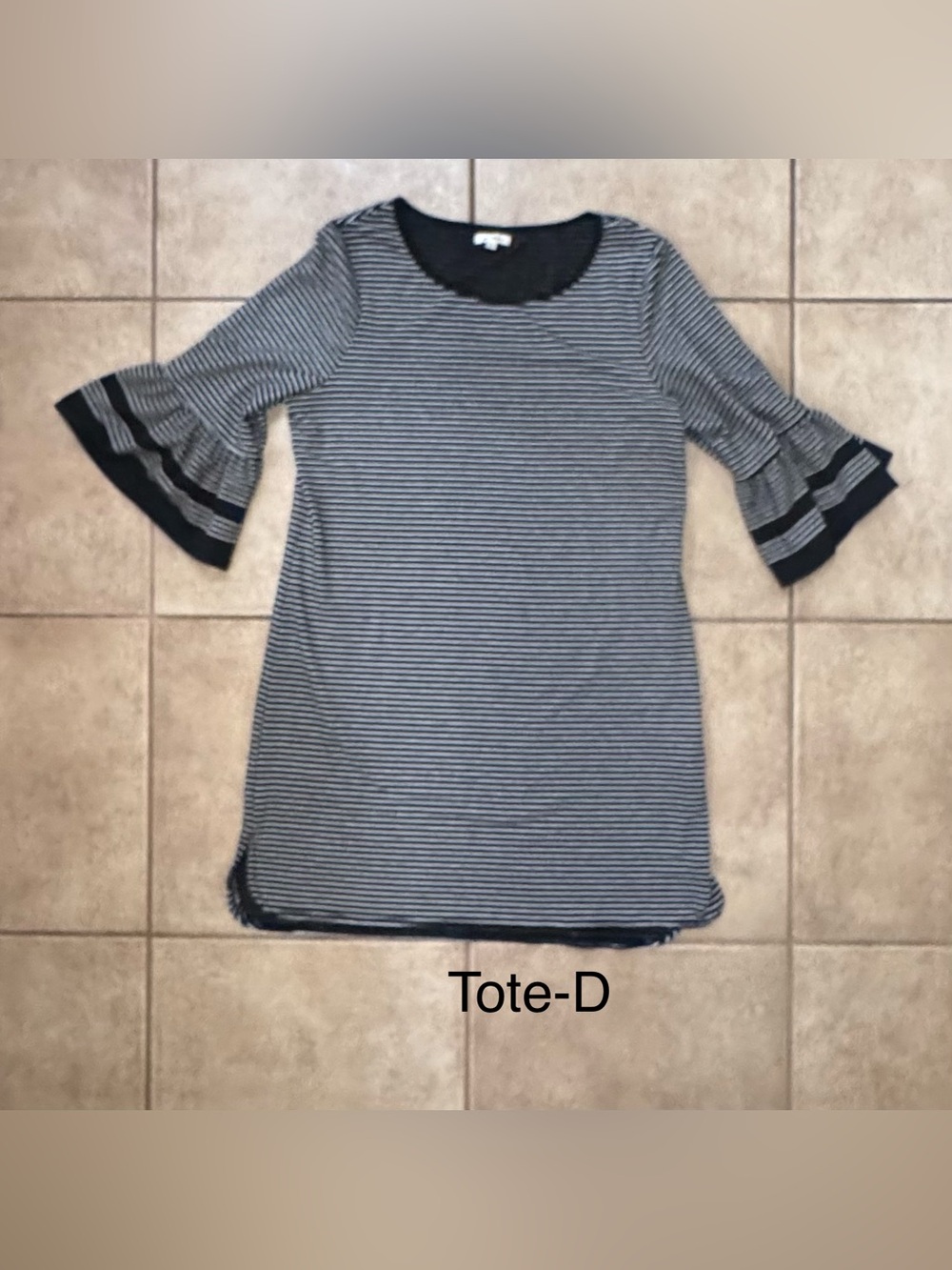 Max Studio Ladies Black & Grey Striped Bell-Sleeve Dress